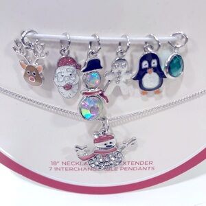 Holiday Time Jewelry Women Necklace 18” Extender 7 Interchange Pendant Christmas